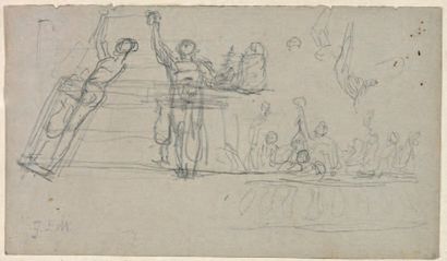 MILLET Jean François (1814-1875) « Scène de groupe » Dessin au crayon sur papier...