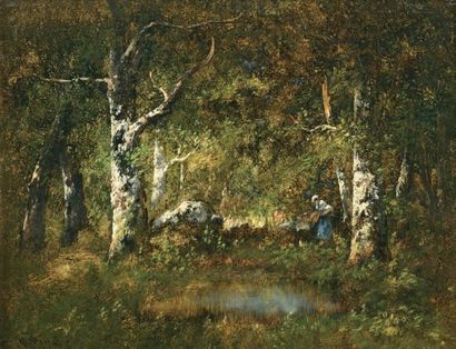 DIAZ de la PENA Narcisse (1807-1876) « Boisière en forêt de Barbizon, près de la...