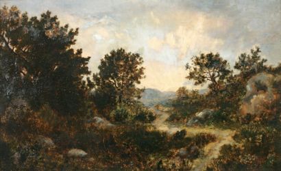 DIAZ de la PENA Narcisse (1807-1876) « Lande d'Arbonne à Fontainebleau » Huile sur...