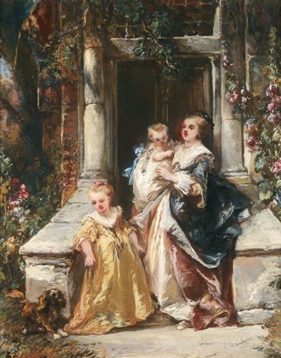 ISABEY Louis Gabriel Eugène (1803-1886) « Mère et ses enfants sur le perron de la...