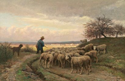 CHAIGNEAU Ferdinand (1830-1906) « La rentrée du Père Chicorée et son troupeau, au...