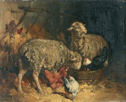 COTTIN Eugène (1840-1902) « Bergerie » Huile sur toile. Signée en bas à gauche. 18...