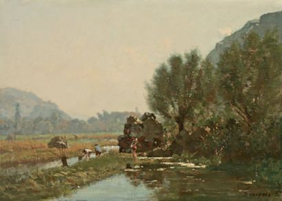 FRANÇAIS François Louis (1814-1897) « Les petits pêcheurs aux environs de Plombière...