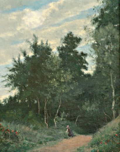 CHINTREUIL Antoine (1816-1873) « Chemin à l'orée de la forêt » Huile sur toile. Signée...