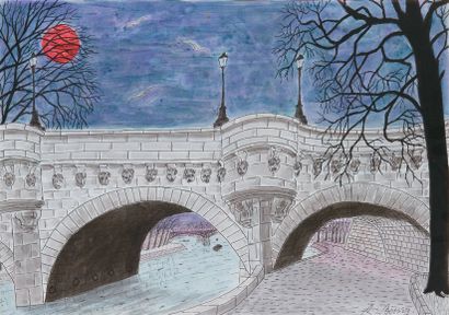 null Le Pont-Neuf à Paris
Plume et aquarelle signée en bas à droite 39 x 56 cm