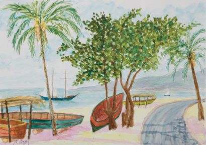 null Barques au Corbet (Martinique)
Aquarelle signée en bas à gauche 39 x 56 cm