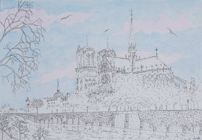 null Notre-Dame de Paris
Plume et aquarelle signée en bas à droite 40 x 56 cm