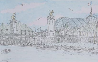 null Pont Alexandre III et le Grand Palais
Plume et aquarelle signée en bas à gauche...