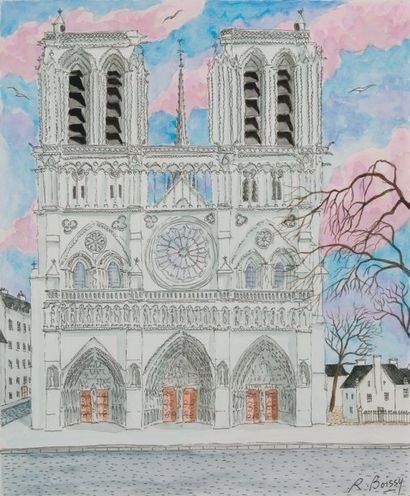 Notre Dame de Paris Plume, lavis et aquarelle...