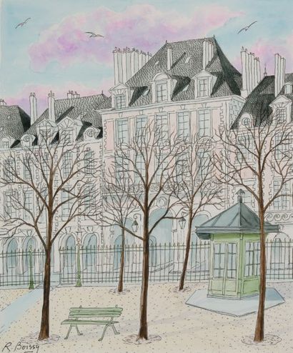 null La Place des Vosges
Plume et aquarelle, signée en bas à gauche 47 x 39 cm