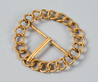 HERMÈS Paris 2393 Boucle de ceinture en métal doré de forme ronde figurant une c...