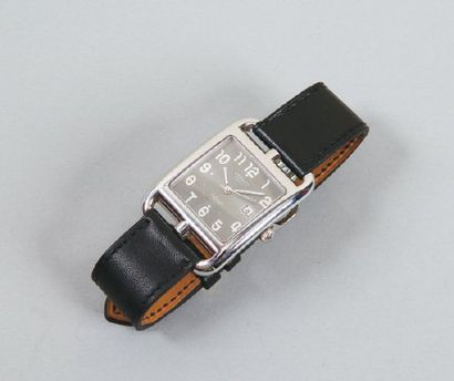 HERMES Paris «Cap Cod», montre de poignet en acier, cadran gris, date, trotteuse...