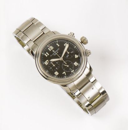 BLANCPAIN «FLYBACK» Bracelet montre chronographe en acier. Cadran noir à 3 compteurs,...