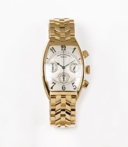 FRANCK MULLER «MAGNUM» Bracelet montre chronographe en or jaune. Cadran rayonnant...