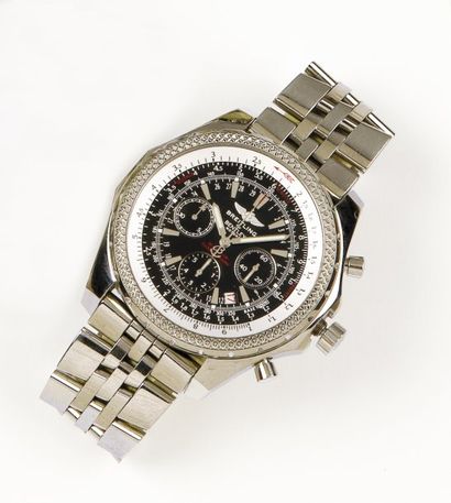 BREITLING «NAVITIMER BENTLEY MOTORS» Bracelet montre chronographe en acier. Cadran...