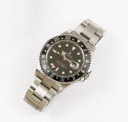 ROLEX «GMT-MASTER II» Bracelet montre en acier. Cadran noir. Date. Trotteuse centrale....