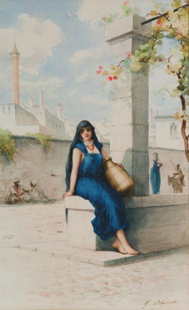 Marcel BLAIRAT (1855- ?) La jeune porteuse d'eau. Aquarelle, signée en bas à droite....