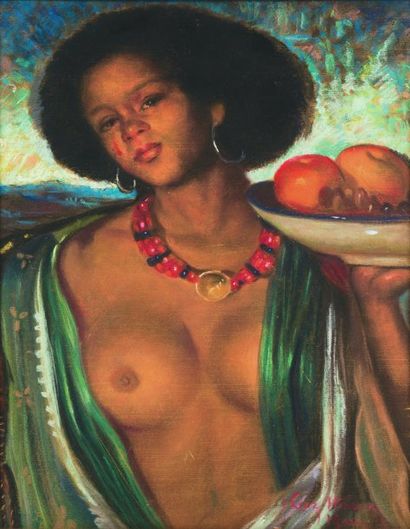 José CRUZ-HERRERA ( 1890-1972) Jeune fille au collier. Pastel, signé en bas à droite...