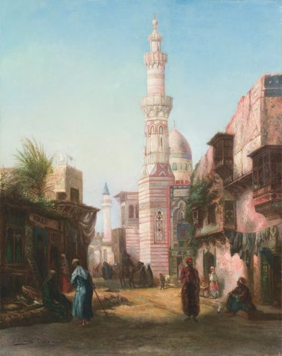 Otto PILNY (1866-1936) Mosquée du Sultan Hassan, Le Caire. Huile sur toile, signée...
