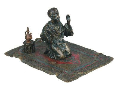 Bergmann, début XXe siècle La Prière. Epreuve en bronze polychrome. Signé sous le...