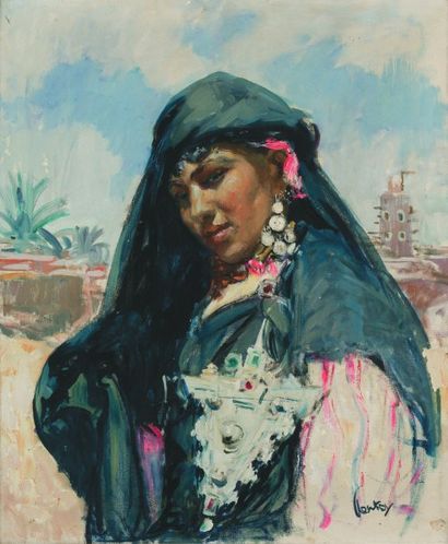 Henri PONTOY (1888-1968) Jeune femme du sud. Huile sur toile, signée en bas à droite....