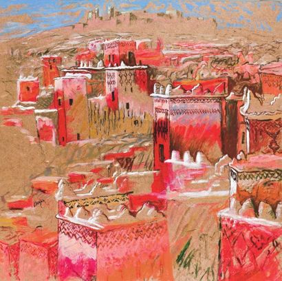 Patrice LAURIOZ (Né en 1959) « Ksour de la belle Oasis de Tinerhir. Maroc ». Huile...