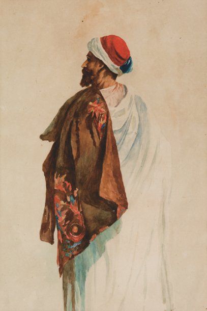 Ecole du XIXème siècle Le chef arabe. Aquarelle 43 x 29 cm
