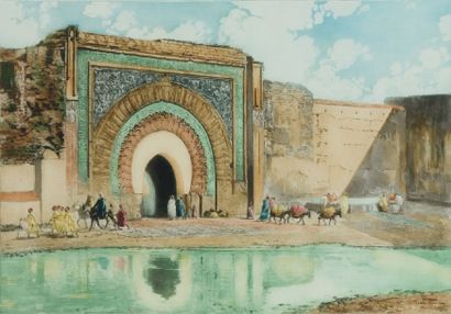Maurice ROMBERG DE VAUCORBEIL (1862-1943) «Marrakech, Bab Agnaou». Aquatinte, signée,...