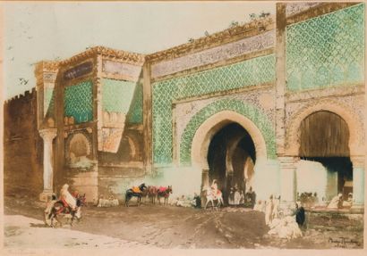 Maurice ROMBERG DE VAUCORBEIL (1862-1943) « Porte de Meknès ». Aquatinte, signée,...