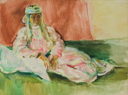 Emile COMPARD (1900-1977) La jeune mariée marocaine. Gouache, signée et datée « 1935...