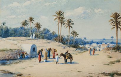 Marcel BLAIRAT (1855- ?) Dans l'oasis de Gafsa. Aquarelle, signée en bas à droite....