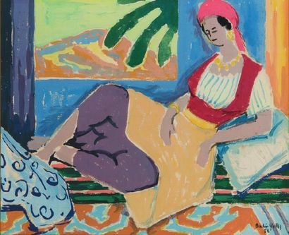 Bachir Chaouch YELLES (Né en 1921) L'Odalisque. Gouache, signée et datée « (19)56...