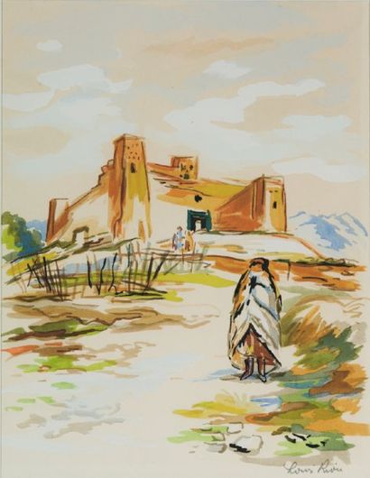 Louis RIOU (1893-1958) « Vue de Ghardaïa » Gouache, signée et située en bas à droite....