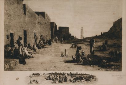 D'après Gustave GUILLAUMET « Rue animée en Algérie » . Gravure en noir, gravée par...