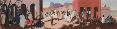 Jacques VIOTTE (1901-1971) La danse des femmes, Afrique Noire. Gouache, signée en...