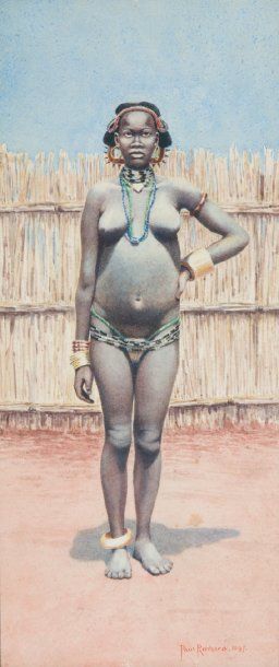 Paul REICHARD (XIX-XXème siècle) Portrait d'africaine. Aquarelle, signée en bas à...