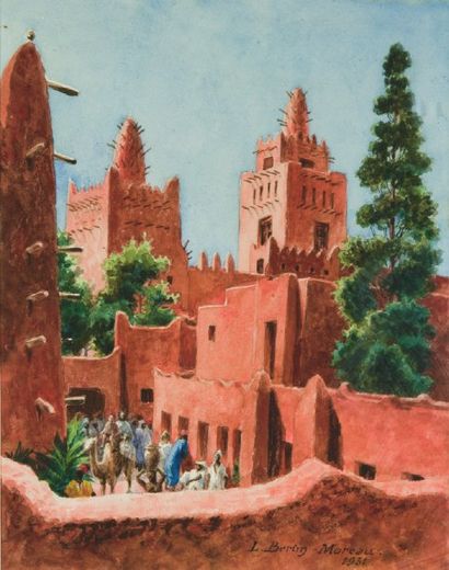 L. BERTIN-MOREAU (XIXème-XXème siècle) Vue de Djenné . Aquarelle, signée en bas à...