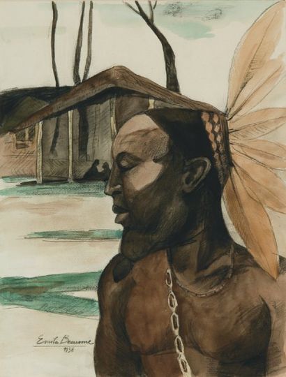 Emile BEAUME (1888-1967) Danseur africain. Crayon et aquarelle, signé en bas à gauche...