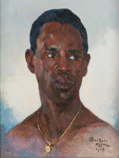 Emile DECKERS (1885-1968) Buste d'africain. Huile sur panneau, signé en bas à droite,...