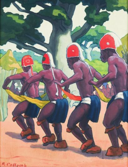 Fernand COLLOMB (1902-1981) Quatre danseurs africains. Huile sur toile, signée en...