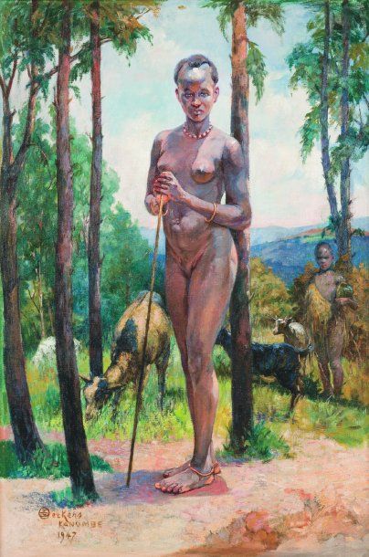 Emile DECKERS (1885-1968) Femme de Kanumbe, Rwanda. Huile sur toile, signée en bas...