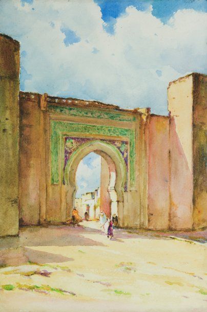 Isidore ROSENSTOCK (1880-1956) La porte de Meknès. Aquarelle, signée en bas à gauche....