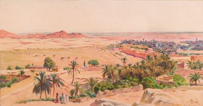 Alphonse BIRCK (1859-1942) Vue panoramique de Bou-Saâda. Aquarelle, signée en bas...