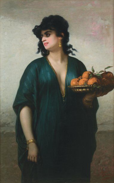Nathaniel SICHEL (1843-1907) La marchande d'oranges à Thèbes. Huile sur toile, signée...