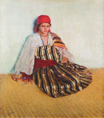 Mario RIDOLA (1890-?) Jeune tunisienne, à la ceinture rouge
Huile sur toile, signée...