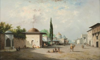 Henri Van WYK (1833- ?) Rue animée en Syrie. Huile sur toile, signée en bas à gauche....
