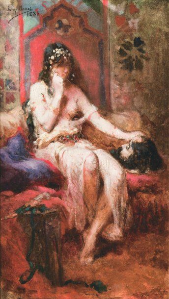 Henry JANET (XIXème siècle) Judith et Holopherne. Huile sur toile, signée en haut...