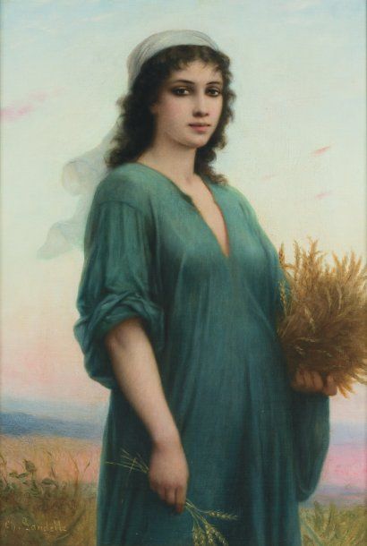 Charles LANDELLE (1821-1908) Femme glaneuse du Maghreb. Huile sur toile, signée en...