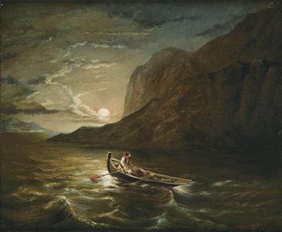 William BULKLEY (XIXème siècle) Jeunes grecs dans une barque. Huile sur panneau,...