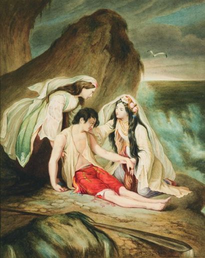 François Théodore ROCHARD (1798-1858) Haidée découvrant le corps de Don Juan. Aquarelle...